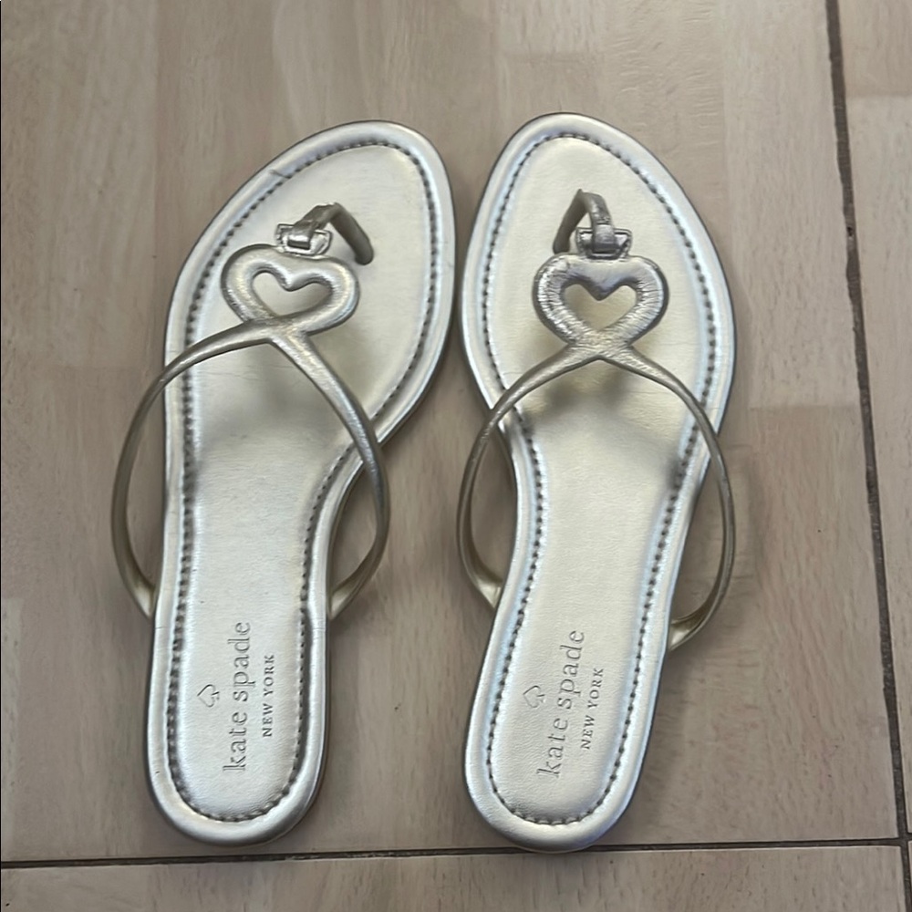 Kate Spade Silver Thong Sandals with Heart Detail
